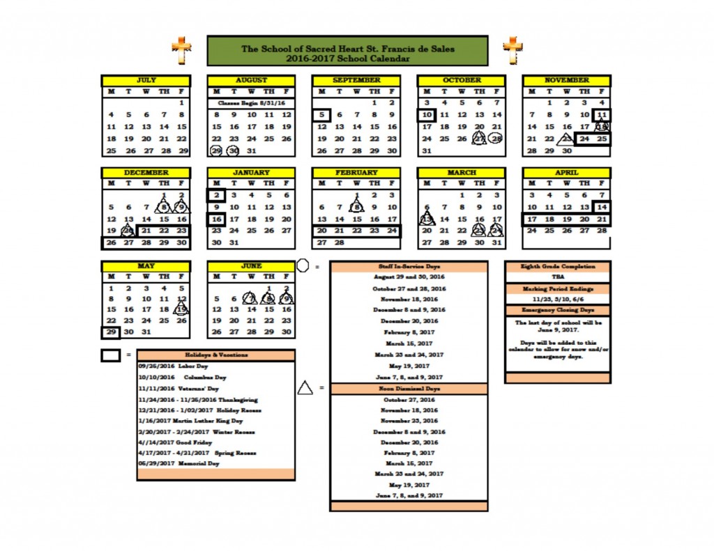 School Calendar The School of Sacred Heart Saint Francis de Sales