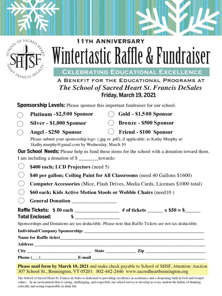 Wintertastic Raffle 2021 Sponsorships Form