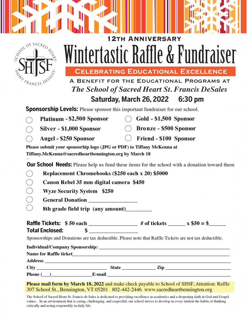 Wintertastic Raffle 2021 Sponsorships Form